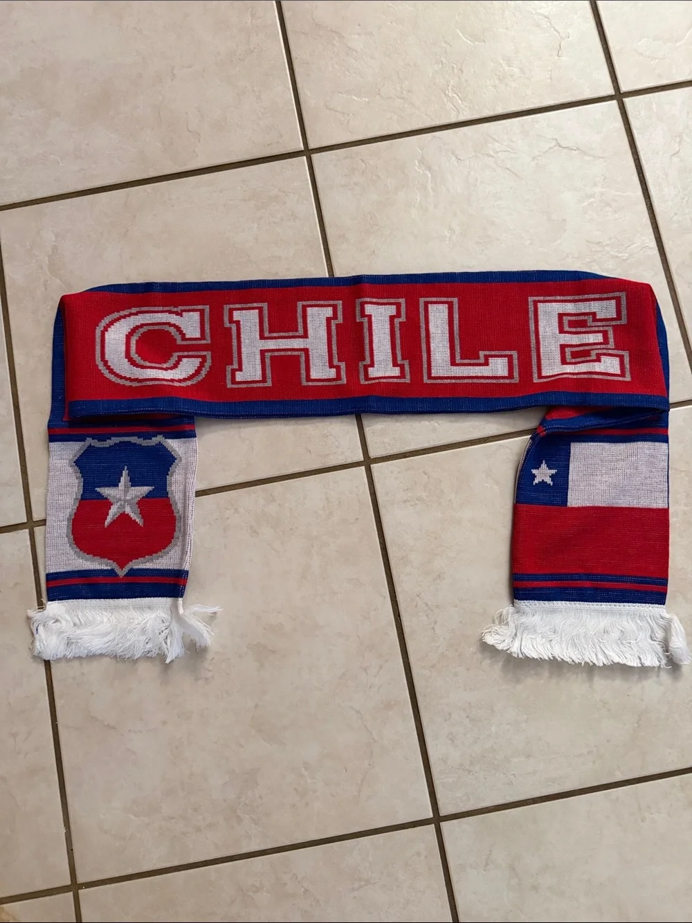 Chile National Soccer Team Knit Scarf Features National Flag w/Fringe Edges